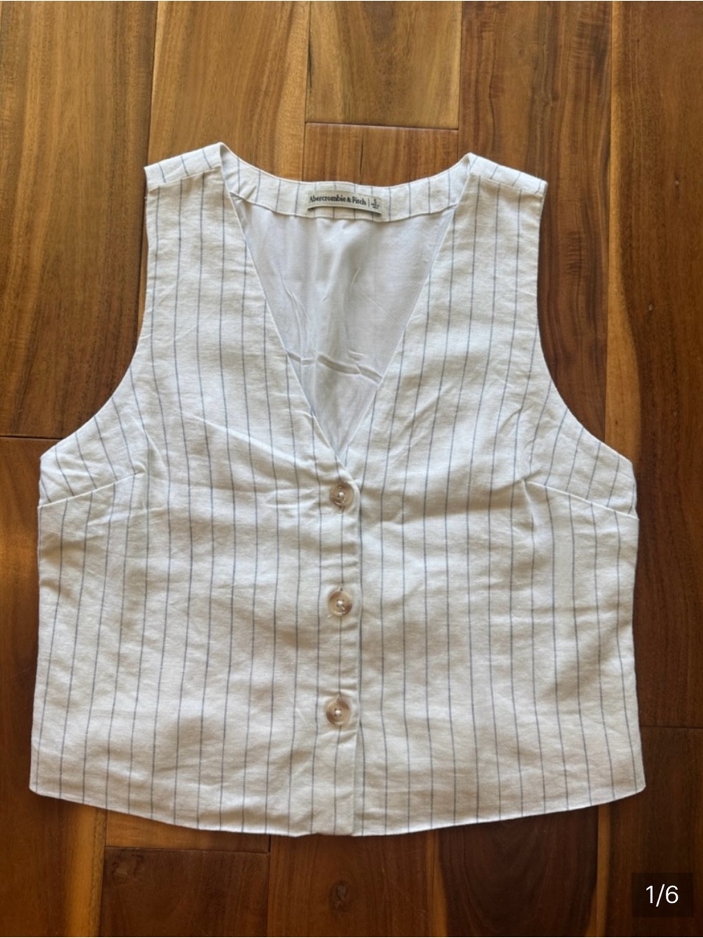 Abercrombie & Fitch White Sleeveless Pinstripe Button-Front Tunic
